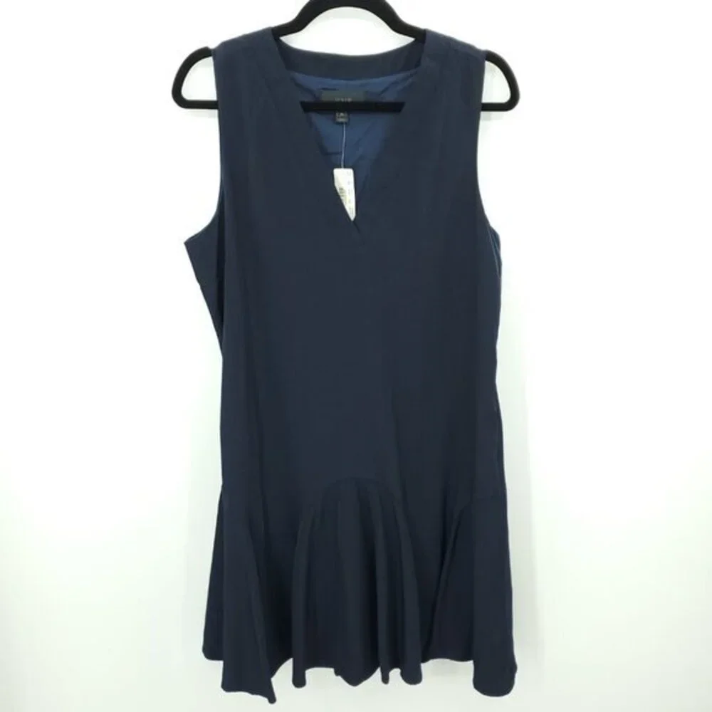 J. Crew Sleeveless V-Neck Drop Waist Flounce Dress C7059 Sz M Navy Blue